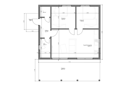 Одноэтажный каркасный дом с двумя спальнями и террасой (SK92)