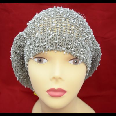 Берет вязаный из бисера Vizio Италия 4611 серый