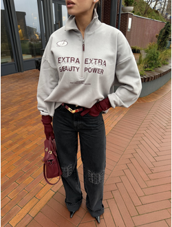 Анорак из футера и молнией спереди (серый)