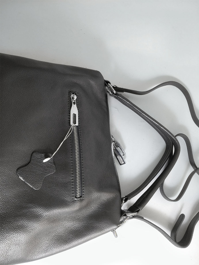 (АРТИКУЛ: 10132/1/5) СУМКА ЖЕНСКАЯ, НЕБОЛЬШАЯ, НАТУРАЛЬНАЯ КОЖА, СЕРАЯ С НЕБОЛЬШМ БЛЕСКОМ "ГРАФИТ", С ПЛЕЧЕВЫМ РЕМНЕМ