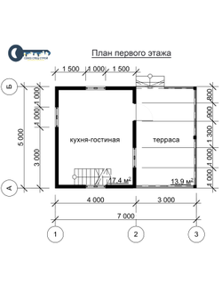 Д-03 ДАЧНЫЙ ДОМ ИЗ БРУСА: ГАБАРИТНЫЕ РАЗМЕРЫ: (7Х5М), ОБЩАЯ ПЛОЩАДЬ: 55М²