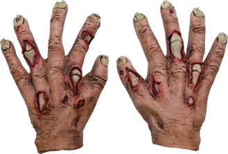 перчатки из латекса, руки зомби, резиновые руки, с кровью, кости, ужасны руки, страшны руки, когти