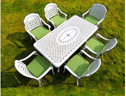 Белый обеденный комплект из литого алюминия Volcano на 6 персон