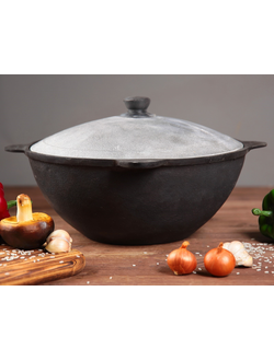 Узбекский чугунный казан 6 литров (алюминиевая крышка, плоское дно)