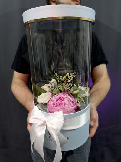 Букет с пионами, эустомой .эвкалиптом  №136