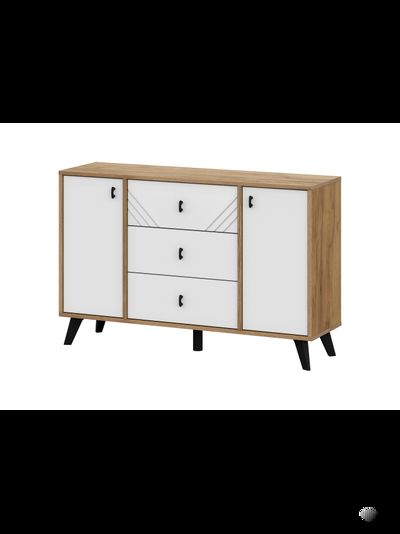 Байкал Комод 3 ящика двухстворчатый Дуб Золотой/Белый матовый