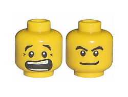 Minifigure, Head Dual Sided Black Eyebrows, White Pupils, Mouth Open Scared / Mischievous Pattern - Blocked Open Stud, Yellow (3626bpb0272 / 4506812)