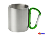 Кружка металлическая с зеленой ручкой в виде карабина 300 мл