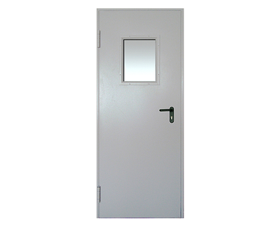 Дверь техническая остекленная стеклопакетом 400*300 мм,  размер двери по коробке 2100*900 мм, толщина металла 1,2 мм с двух сторон. Покраска по каталогу RAL цветом 7035.