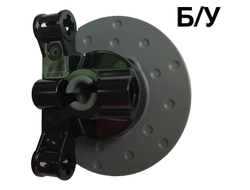 ! Б/У - Technic, Steering Axle with 2 Pin Holes and 2 Arms with Axle Holes with Slots with Dark Bluish Gray Wheel Hub 3 Pin Holes Round 23801 / 35189 , Black (23801c02) - Б/У