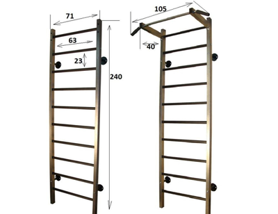 Шведская стенка PRO с фиксированным турником Т-фикс, со съемными брусьями Б-ПС и доской для пресса ДП-PRO