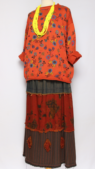 ЮБКА "Джинс ромбы винтажная" терракот до р.52