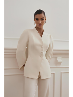 Приталенный жакет с округлыми рукавами (белый)