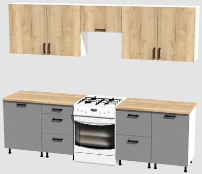 Кухня Эконом 2,1 метра (600х450х600х450) Цвет: Дуб Вотан/Базальт