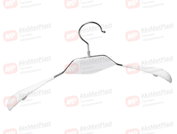 AM010W (SHL010W) Вешалка металлическая с прорезиновыми плечиками и с деревянной вставкой цвет: белый