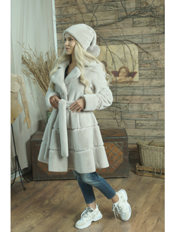 Меховая шуба цвет сиреневый модель 101