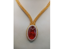 Кулон из Чешского бисера с  янтарем