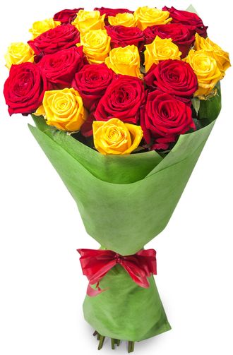 25 красно-желтых роз (70 см)