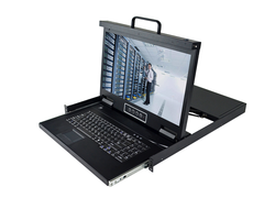 Выдвижная LCD KVM консоль с монитором Kinan 18.5&quot;, USB, Клавиатура Ultra-Slim, Тачпад, TFT-дисплей, 1 порт DVI, разрешение WideScreen FullHD 16:9 до 1920x1080 60Hz, локальная (без удаленного доступа через интернет) (LD1801)