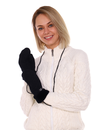 Варежки женские на веревке черные