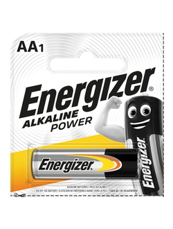 Батарейка ENERGIZER Alkaline Power, AA (LR06, 15А), алкалиновая, пальчиковая,1 шт., в блистере (отрывной блок), E300140301
