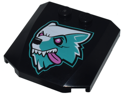 Wedge 4 x 4 x 2/3 Triple Curved with Dark Turquoise and White Wolf Head with Dark Pink Eyes and Tongue Pattern, Black (45677pb156 / 6419152)