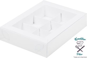 Коробка на 6 конфет с пластиковой крышкой 155*115*30 мм, белая