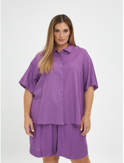 Летняя рубашка с коротким рукавом из льна с отложным воротником