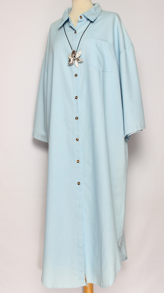 ПЛАТЬЕ БОХО ДЖИНСОВОЕ "ДЕКОЛЬТЕ СЗАДИ" голубое р.44-52