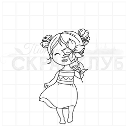 Штамп девочка с цветком в руках