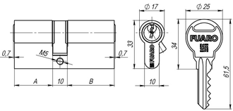 Цилиндровый Fuaro (Фуаро) механизм с вертушкой R302/60 mm-BL (25+10+25) AB бронза 5 кл. БЛИСТЕР