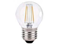 Лампа светодиодная General шар P45 E27 7W 2700K 2K 45x76 филамент (нитевидная), прозр. 648000