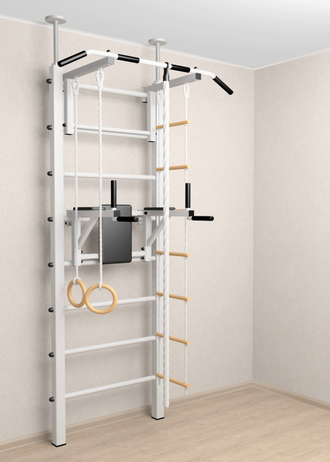 Спортивная стенка враспор с турником, брусьями и детскими навесными в квартиру  враспор