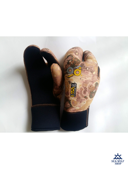 Рукавицы неопреновые 9мм AquaDiscovery 3х-палые "Camo" ОП р.S