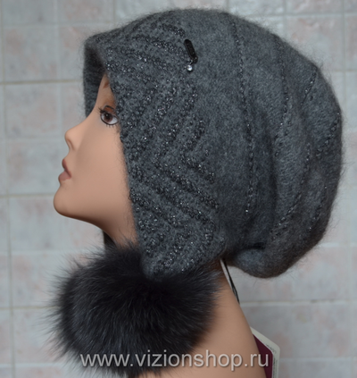 Серая женская шапка ушанка с помпонами  2018 Vizio Визио Италия 5854