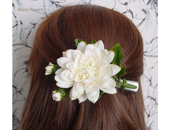 Заколка/брошь "Белая хризантема".