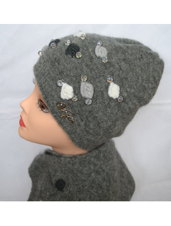 шапка женская и шарф Италия vizio темносерый комплект из шапки и шарфа от производителя шапок Италии