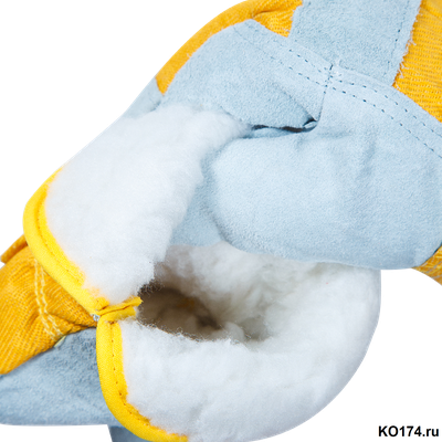 Перчатки спилковые утепленные комбинированные серые Kombi Zima