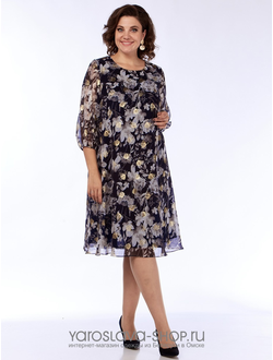 Модель: 2504.Шифоновое женское платье в черном цвете с цветочным принтом