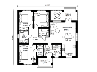 Одноэтажный коттедж 135 кв.м. в Орле. План дома.