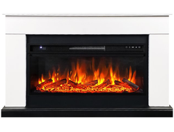 Линейный электрокамин Bergen белый с черным с очагом Vision 42 LOG LED