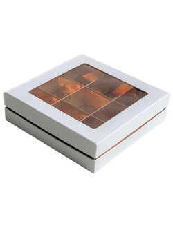 Коробка для 9 конфет ПРЕМИУМ с/о (белая/золото), 160*160*45мм