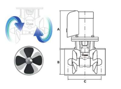 Электрическое подруливающее устройство QUICK BTQ 185 24В, УПОР 105 КГС, МОЩНОСТЬ 6,3 КВТ, ДЛЯ СУДОВ ДЛИННОЙ ОТ 12 ДО 15 МЕТРОВ