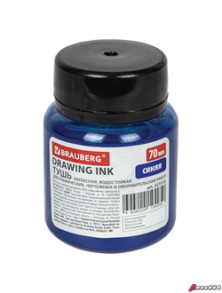 Тушь чертежная BRAUBERG, 70 мл, синяя, водостойкая, латексная (черчение, графика, оформление). 227372