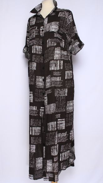 Платье-рубашка Бохо "ШТРИХИ" черное р.50,52,54,56 маломерит на 2 размера