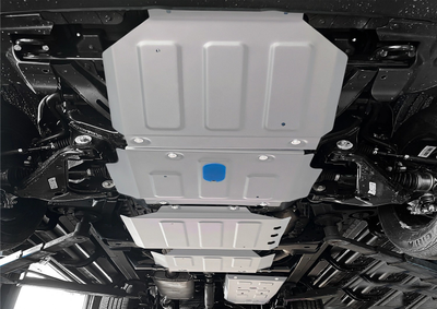 Комплект защит радиатора + картера + КПП + РК + бака + комплект крепежа, Rival, Алюмний, Jac T9, V - 2.0. АКПП, полный, 2024-