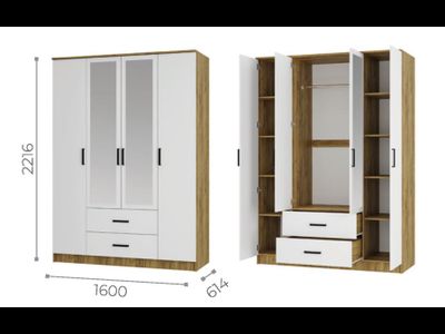 Шкаф 4-х створчатый Евро ШК-12 крафт/белый (Мебелони)