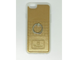 Защитная крышка силиконовая iPhone 6/6S золото, под кожу, с кольцом-держателем