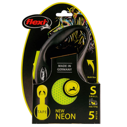 Flexi рулетка Neon New S (до 15 кг) лента 5 м, светоотражающая, желтый неон