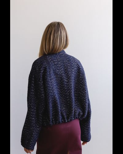 Шерстяной бомбер из твида (темно-синий)